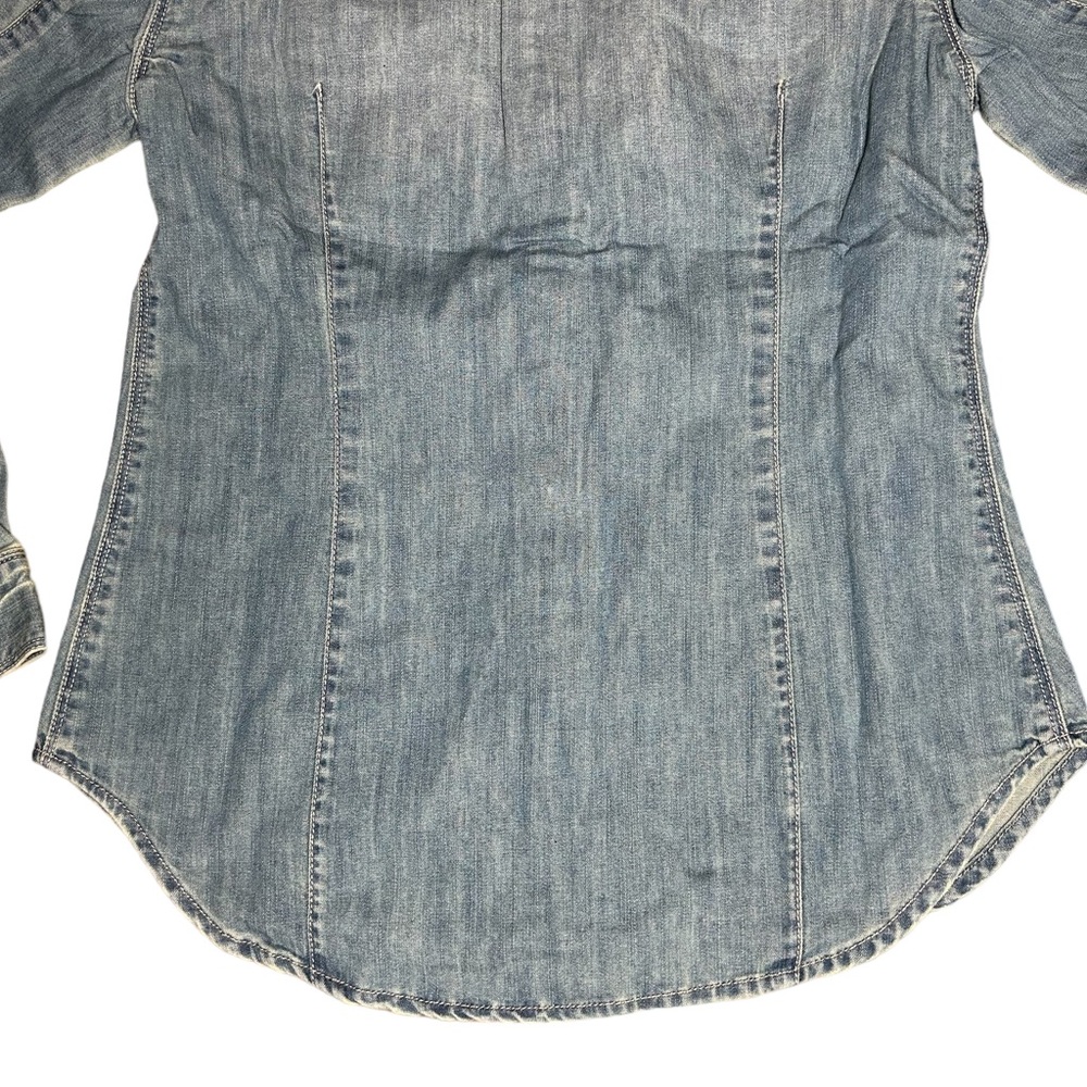 Juicy Couture Studded Collar Denim Jean Shirt Pockets Flap Long Sleeve Small - Picture 6 of 10